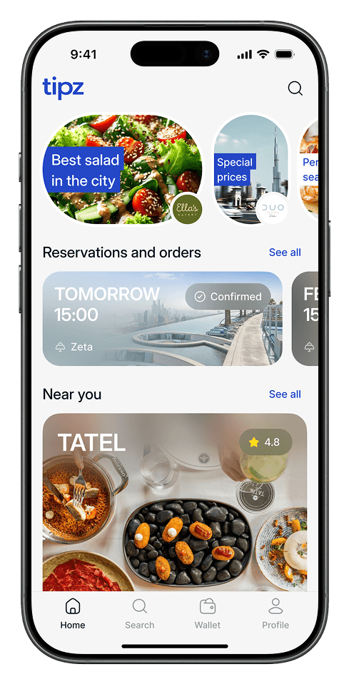 Tipz Loyalty app — discover venues and reservations