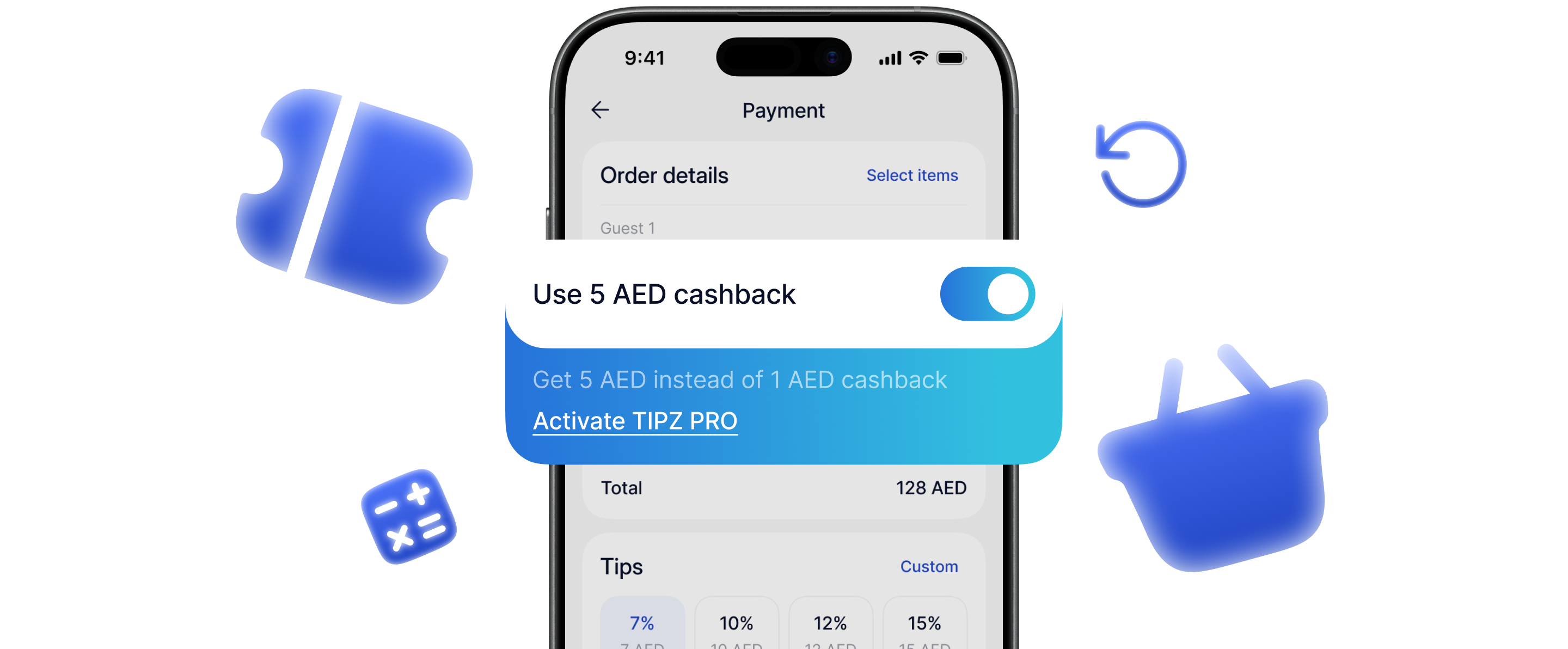 Use cashback when paying the bill